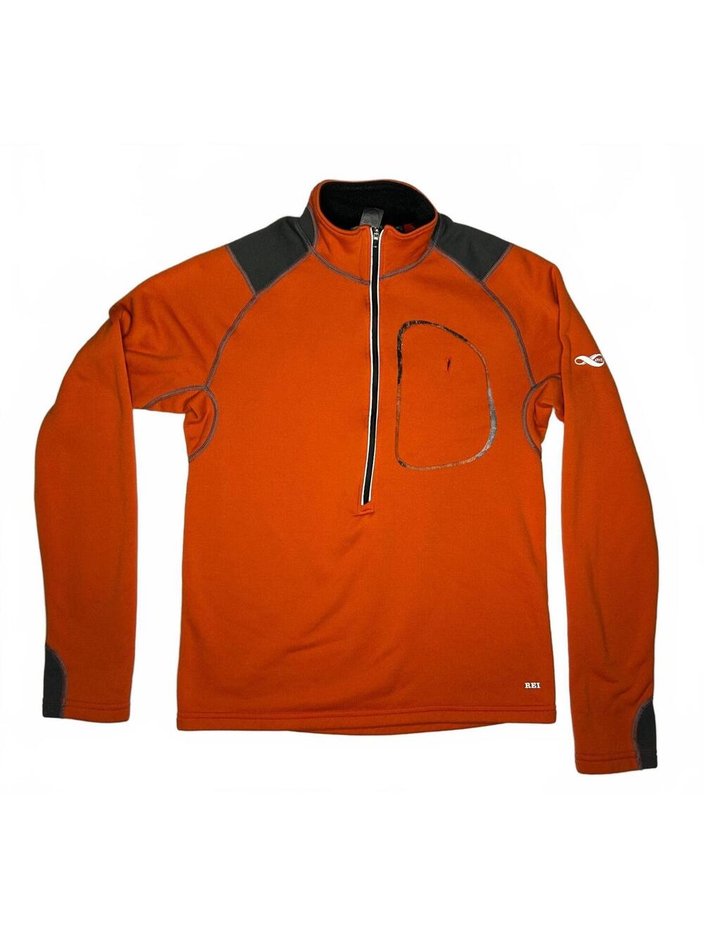 REI Men's Orange and Gray Quarter-Zip Fleece Pullover Medium